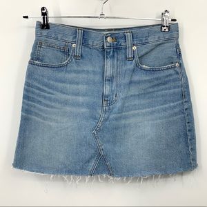 Madewell Women 27 Jean Skirt Rigid Denim A Line Light Wash Denim Raw Hem Cotton